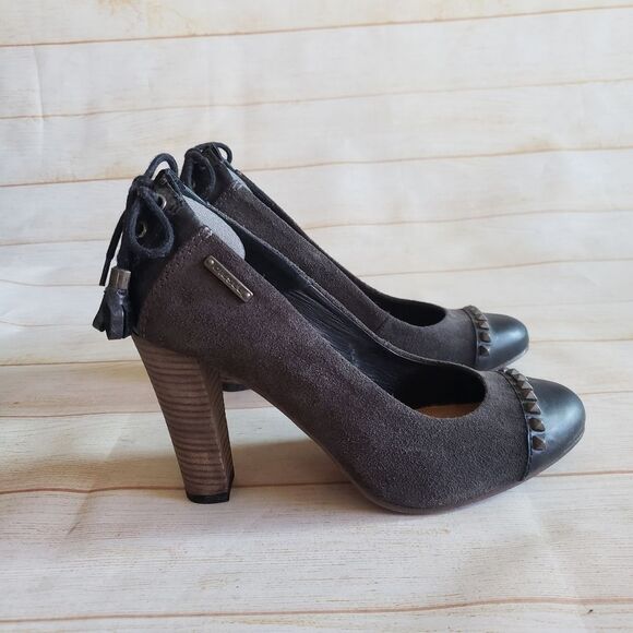 Diesel Leather Suede Round Toe Studded Tassel Heel Pumps Shoes Brown Size 39 - Picture 8 of 16